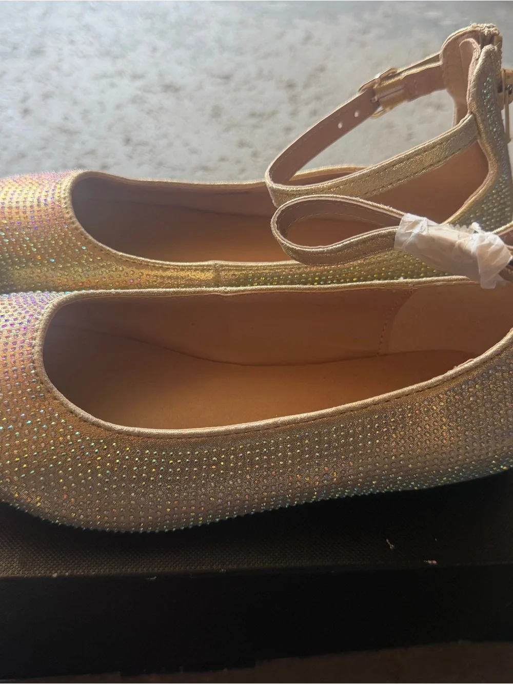 “New” INC Sparkle Ankle-Strap Ballet Flats in Iridescent Gold size3